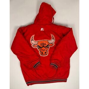 Vintage 90s NBA Starter Chicago Bulls Full Zip Hooded Basketball Jacket Men's L